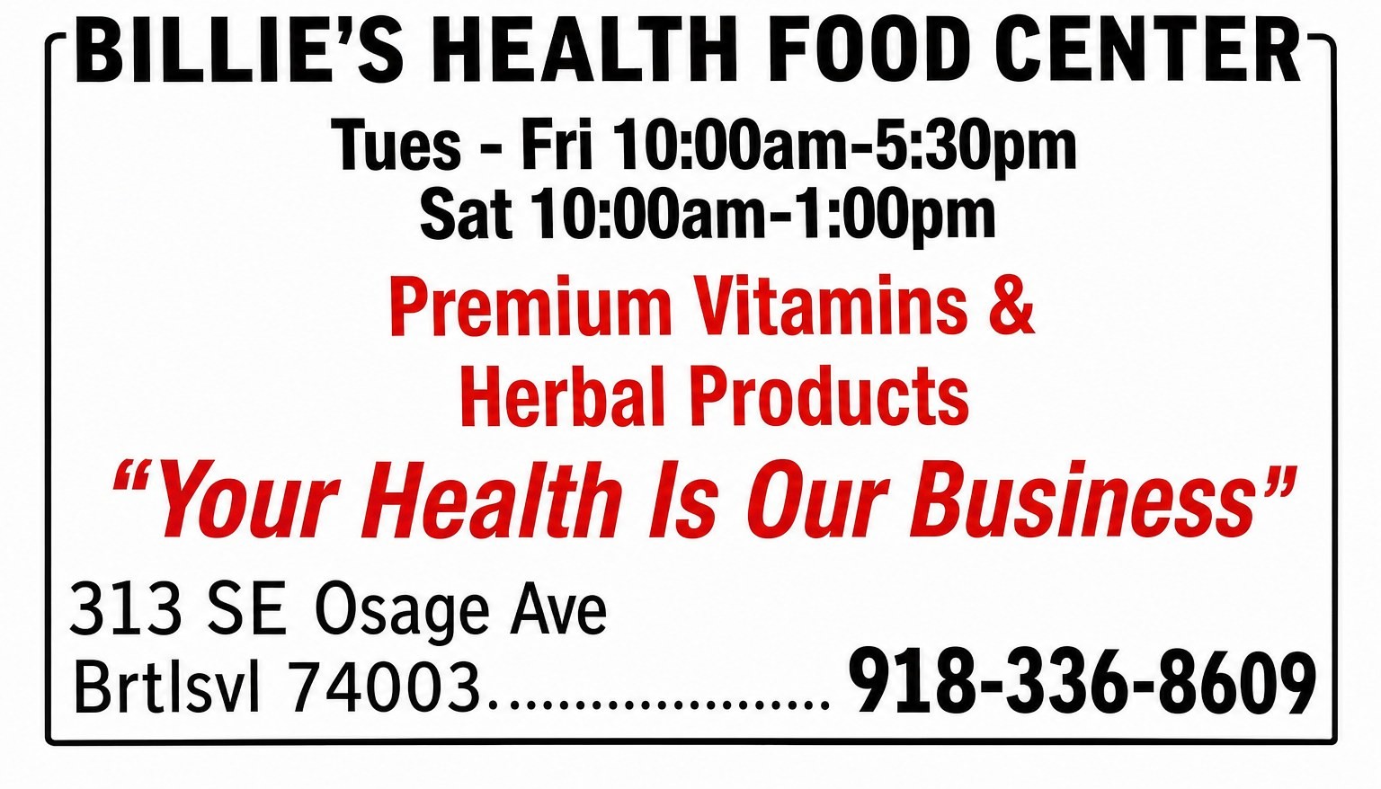 Billie's Health Food Center