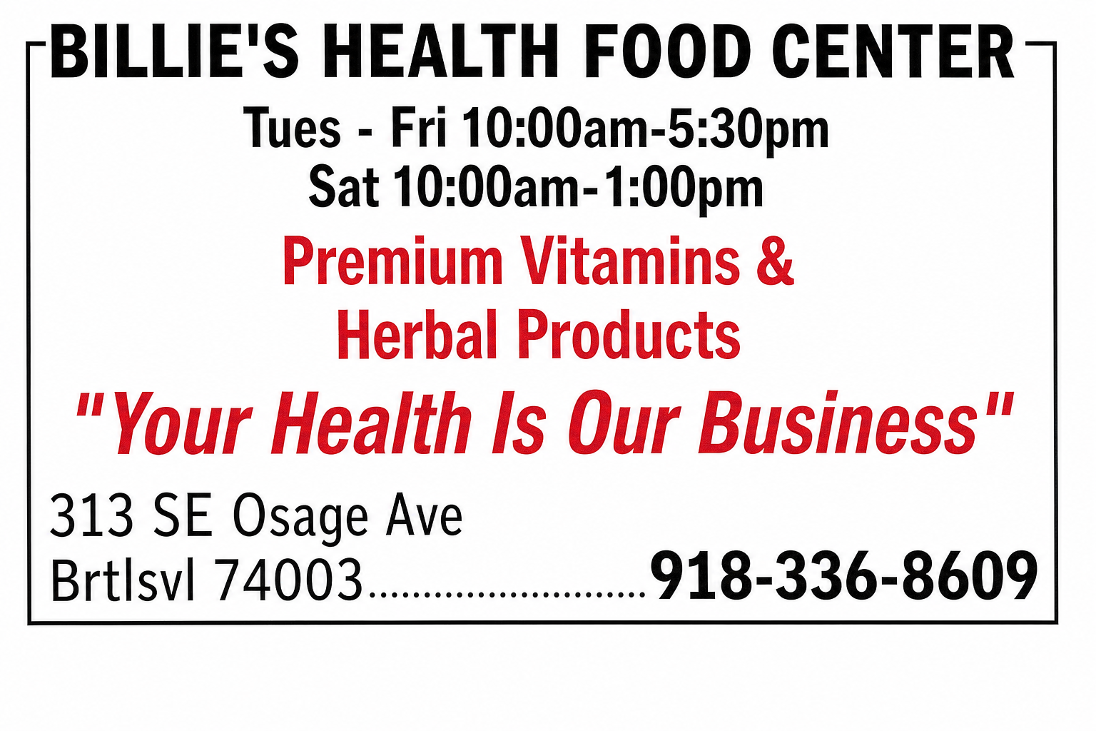 Billie's Health Food Center